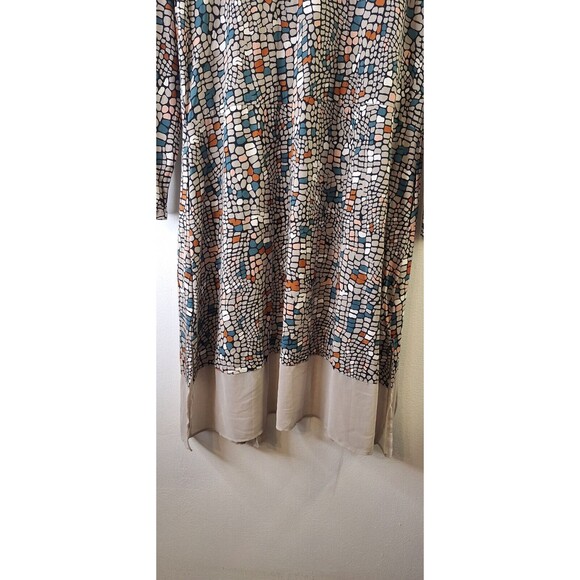 LOGO Lori Goldstein Geometric Mosaic Open Front Duster Cardigan L  Beachy Artsy - Picture 13 of 13